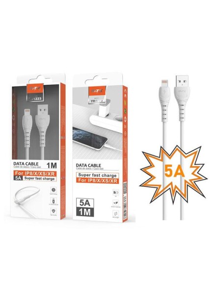 Cable datos USB 2.0 a Lightning iPhone X /12/13/14 / 1m / 5a / Carga rapida / Tb1223 / Blanco / Mtk