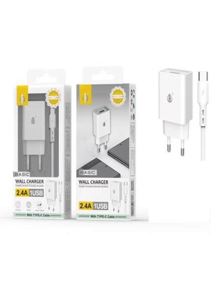 Cargador de red Usb + Cable Type-C / 12w / Blanco / NA0348 One+