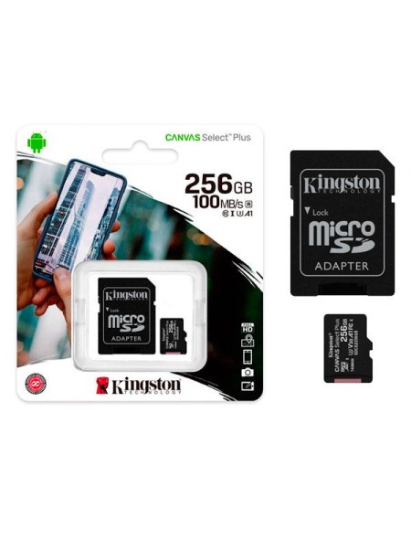 Micro sd xc Kingston Uhs-i 256Gb Canvas Select Plus 100mb/s clase 10  con adaptador SDCS2/256GB