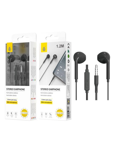 Auriculares con Micro intrauditivos NC3162  Speedy / Sin silicona / Boton control / 1.2m / Negro / One+